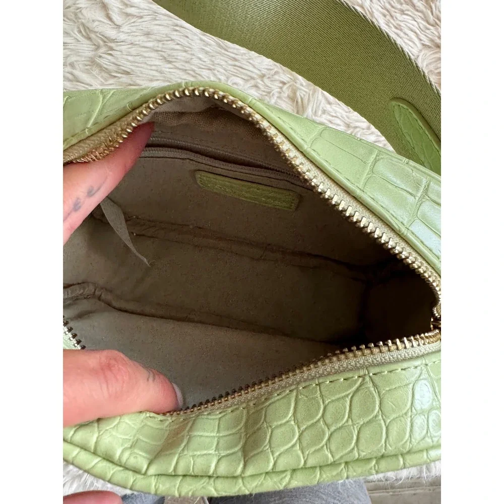 Peta + Jain Justice Sage Green Faux Croc Camera Crossbody Bag